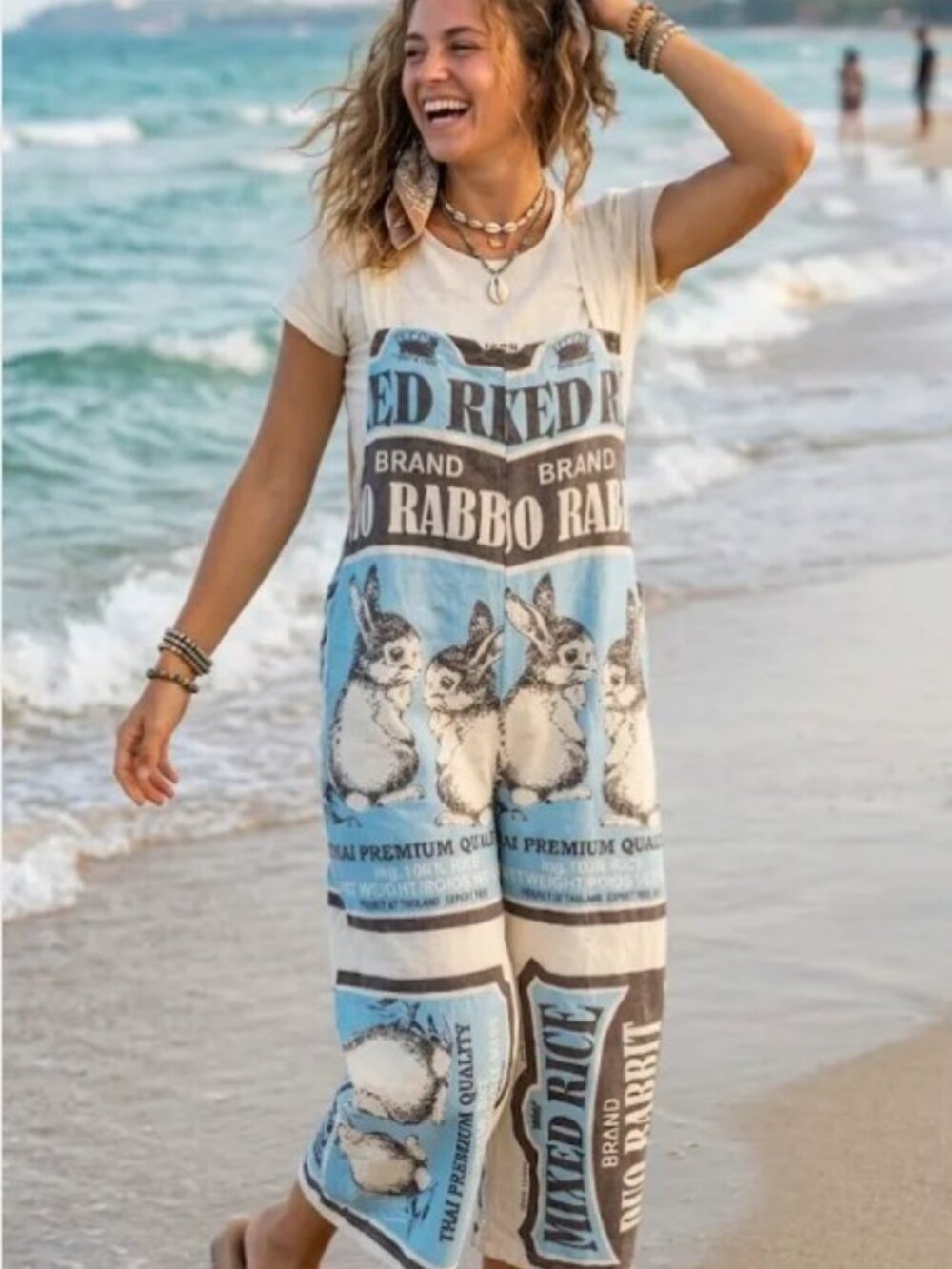 Vintage bunny flour sack cotton jumpsuit one size